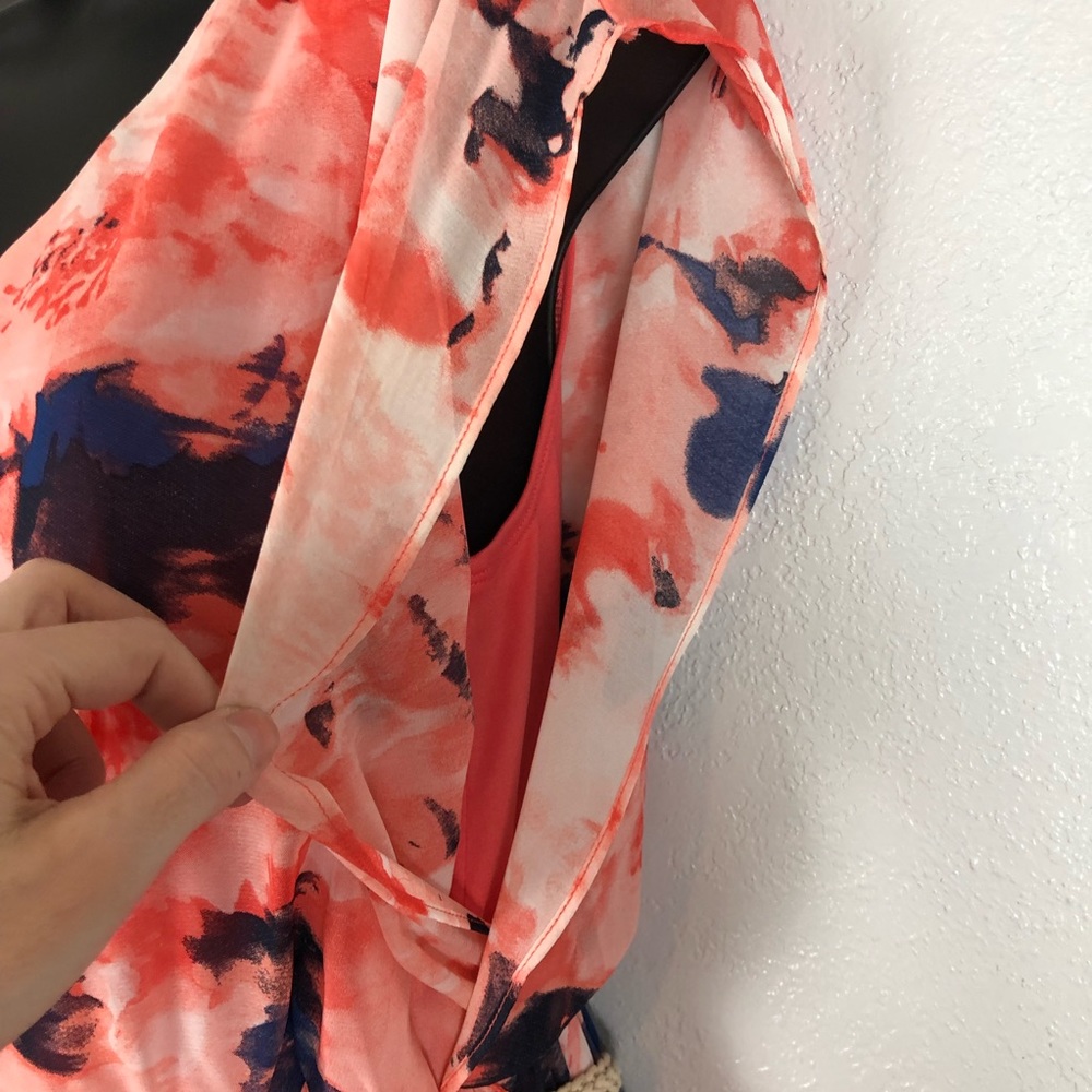 IZ BYER coral floral splatter dress rope belt Sz M - Picture 6 of 15